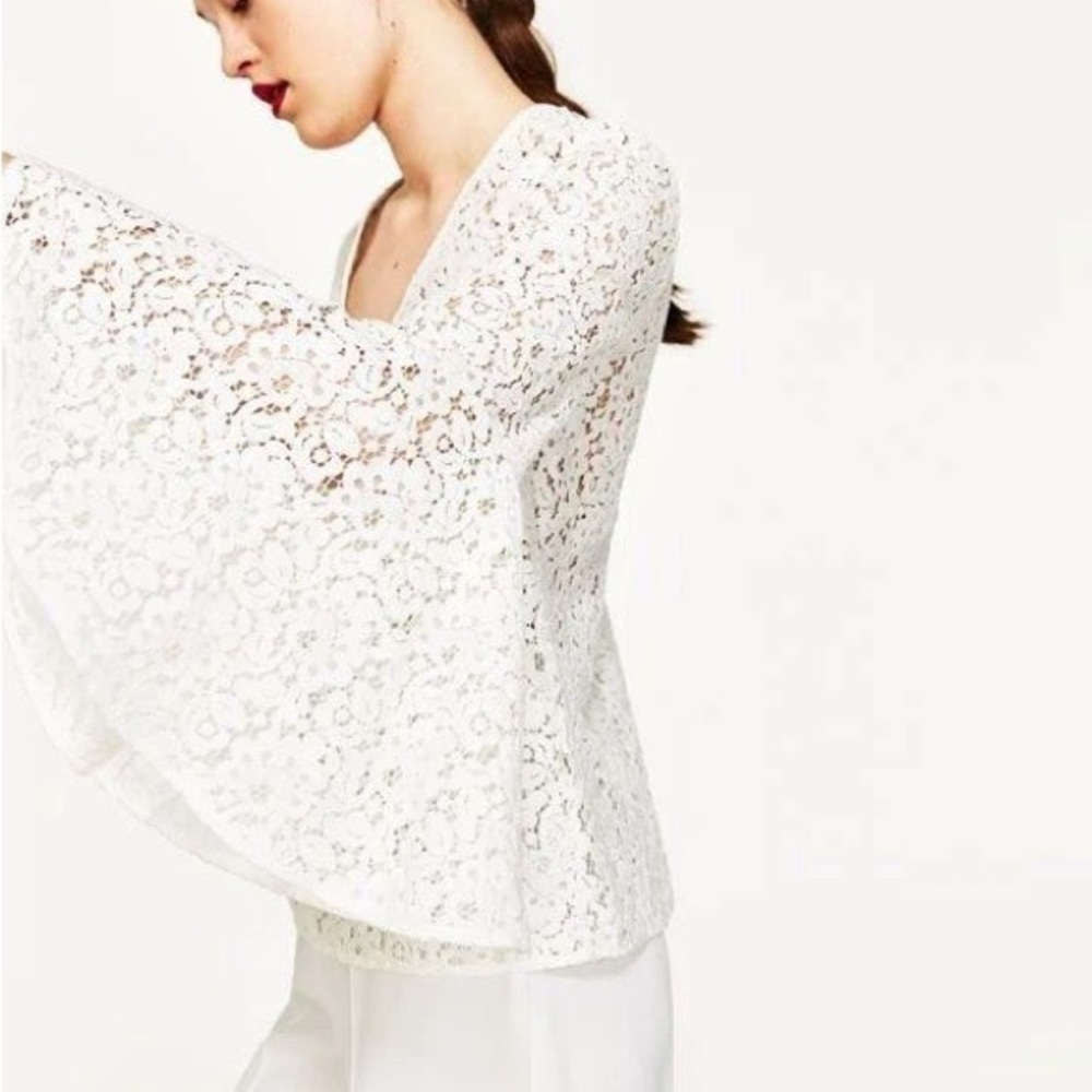 Zara Lace Bell Sleeve Blouse S